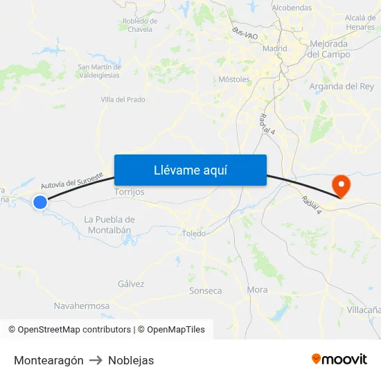 Montearagón to Noblejas map