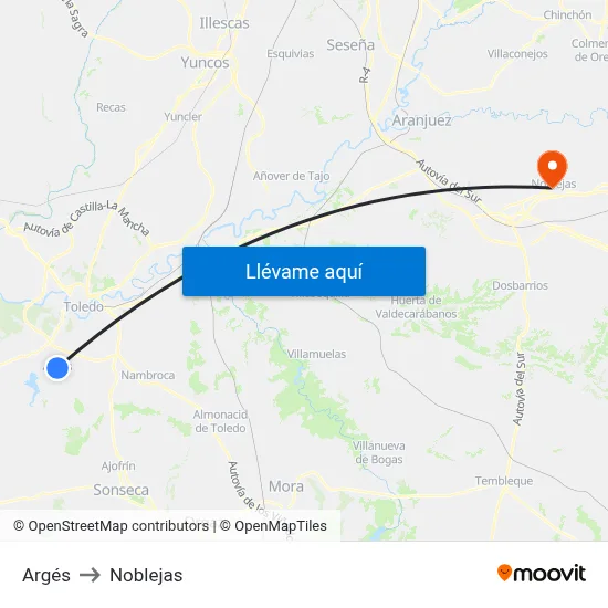 Argés to Noblejas map