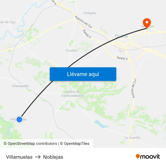 Villamuelas to Noblejas map