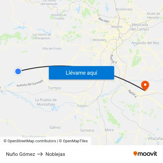 Nuño Gómez to Noblejas map