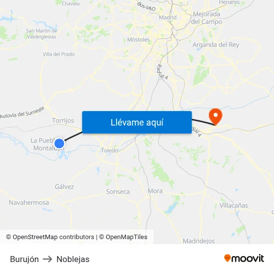 Burujón to Noblejas map