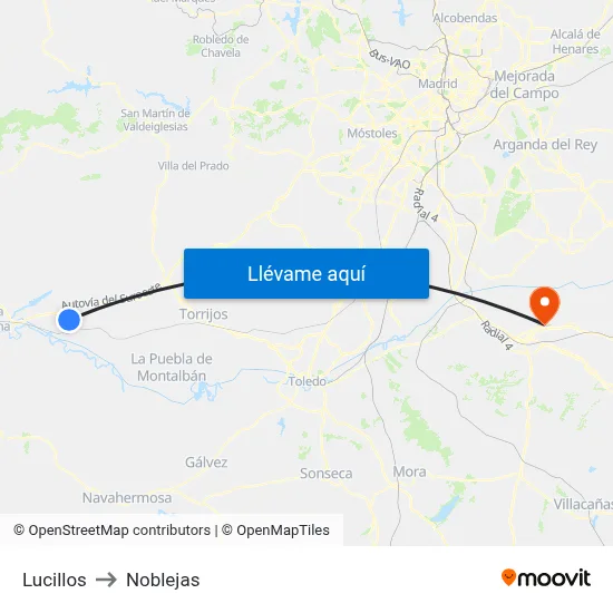 Lucillos to Noblejas map