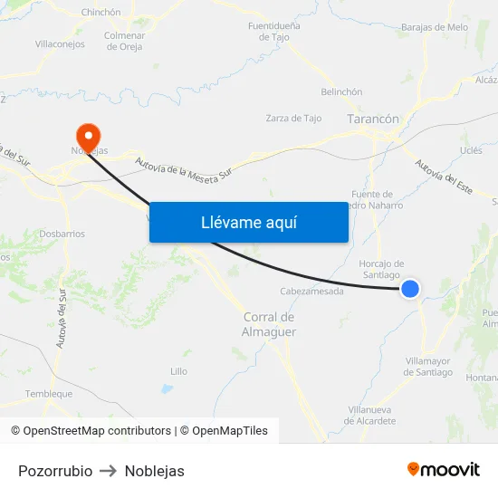 Pozorrubio to Noblejas map