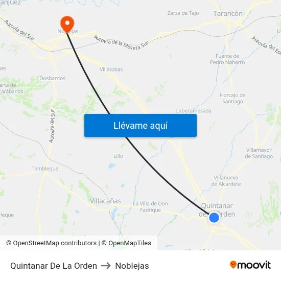 Quintanar De La Orden to Noblejas map