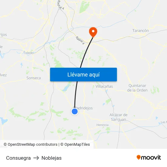 Consuegra to Noblejas map