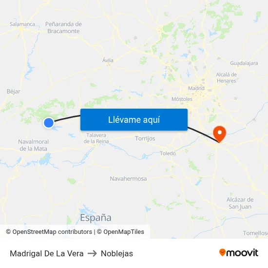 Madrigal De La Vera to Noblejas map