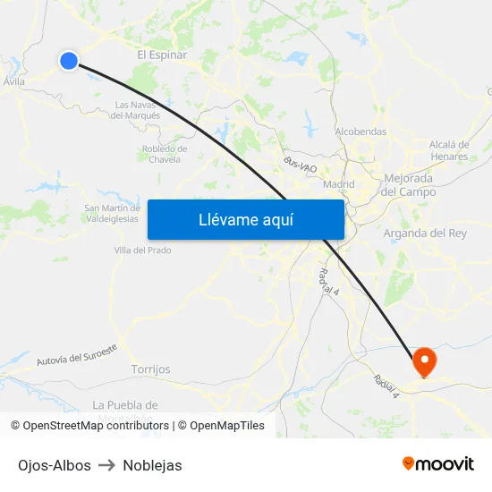 Ojos-Albos to Noblejas map