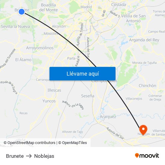 Brunete to Noblejas map