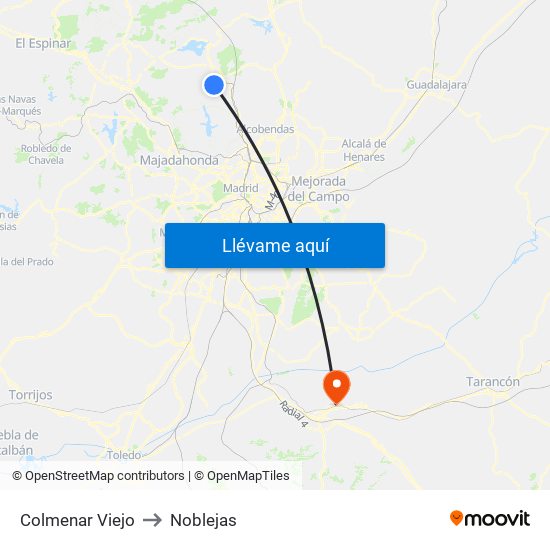 Colmenar Viejo to Noblejas map