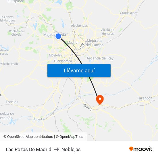 Las Rozas De Madrid to Noblejas map