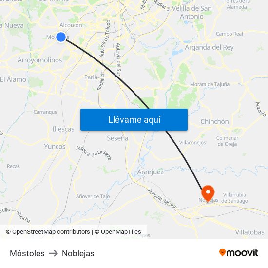 Móstoles to Noblejas map