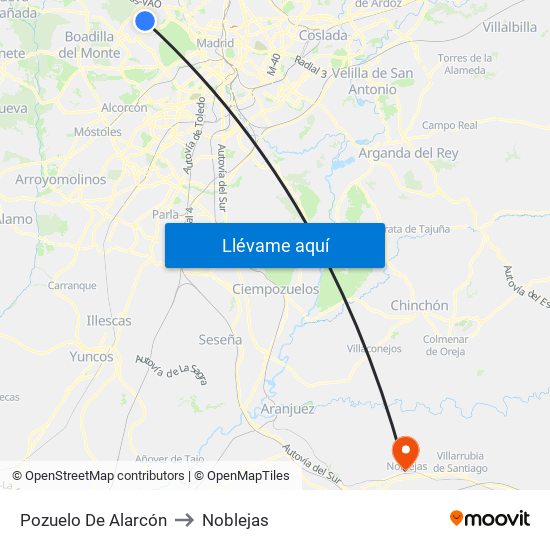 Pozuelo De Alarcón to Noblejas map