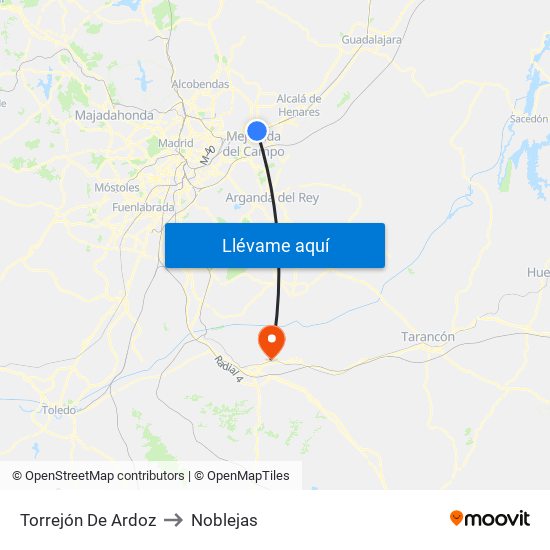 Torrejón De Ardoz to Noblejas map