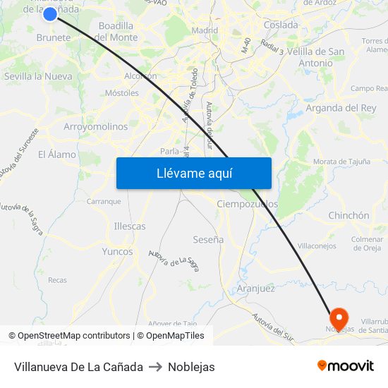 Villanueva De La Cañada to Noblejas map