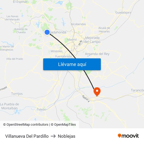Villanueva Del Pardillo to Noblejas map