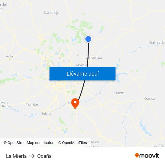 La Mierla to Ocaña map