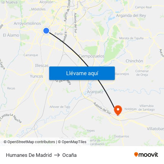 Humanes De Madrid to Ocaña map