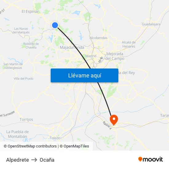 Alpedrete to Ocaña map