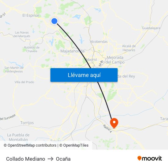 Collado Mediano to Ocaña map