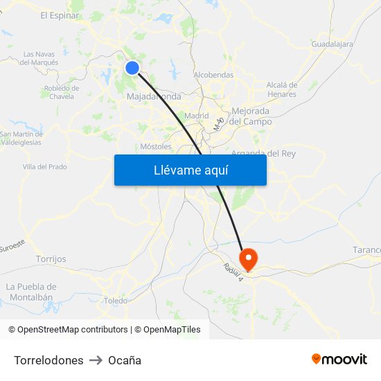 Torrelodones to Ocaña map