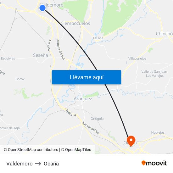Valdemoro to Ocaña map