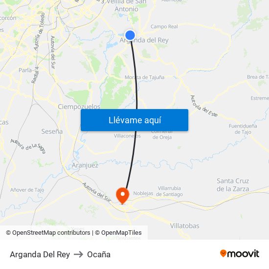 Arganda Del Rey to Ocaña map