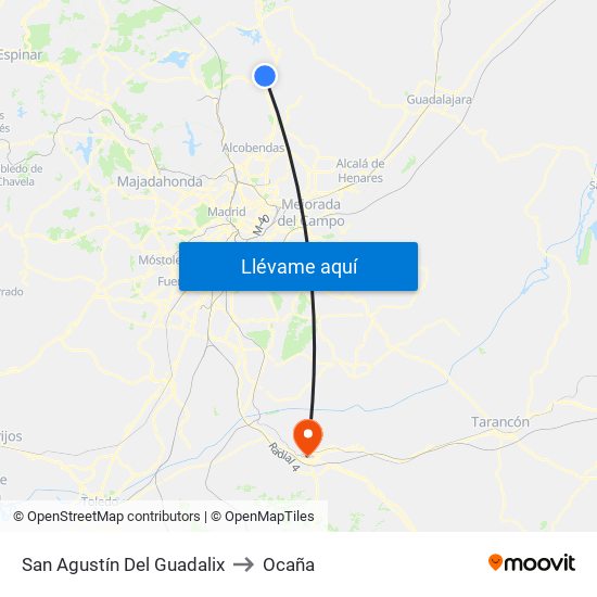 San Agustín Del Guadalix to Ocaña map