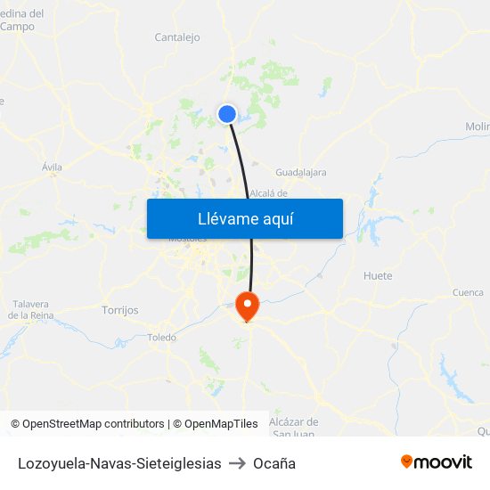 Lozoyuela-Navas-Sieteiglesias to Ocaña map