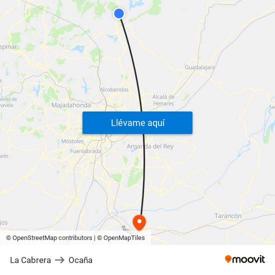 La Cabrera to Ocaña map