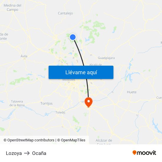 Lozoya to Ocaña map