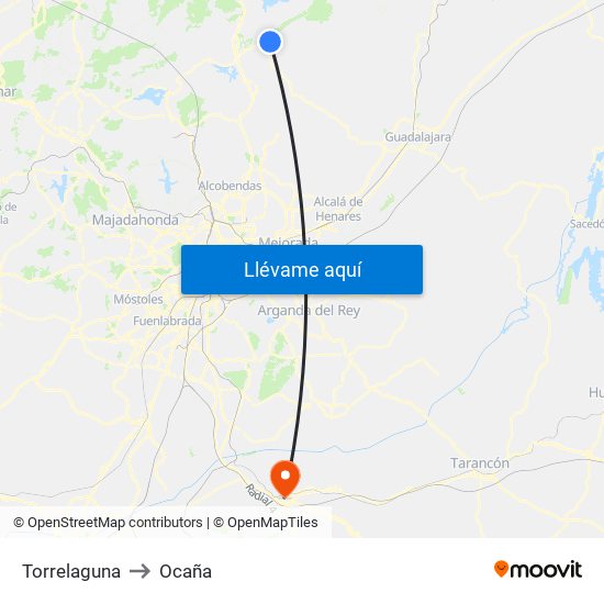 Torrelaguna to Ocaña map