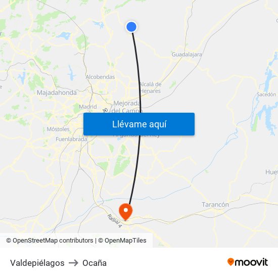 Valdepiélagos to Ocaña map