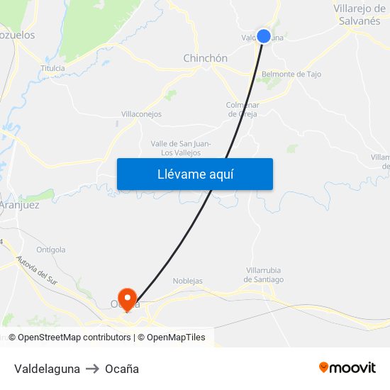 Valdelaguna to Ocaña map