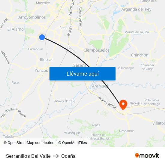 Serranillos Del Valle to Ocaña map