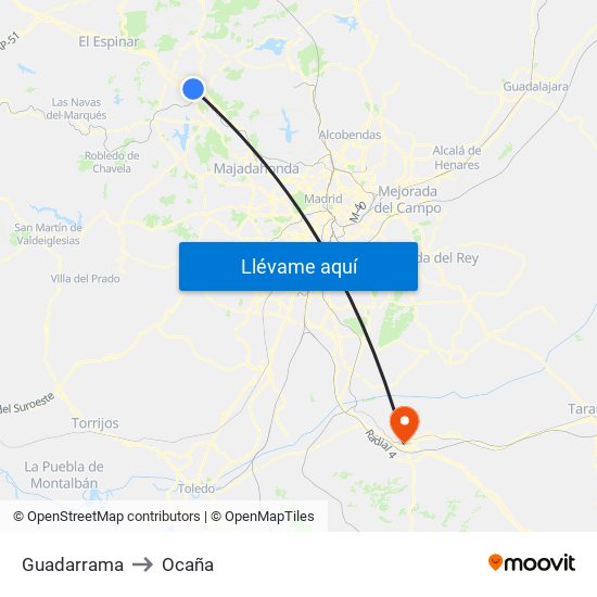 Guadarrama to Ocaña map