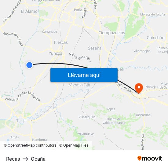 Recas to Ocaña map