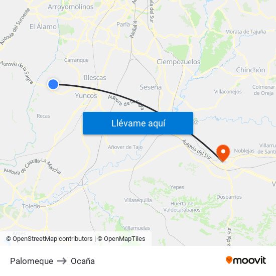 Palomeque to Ocaña map