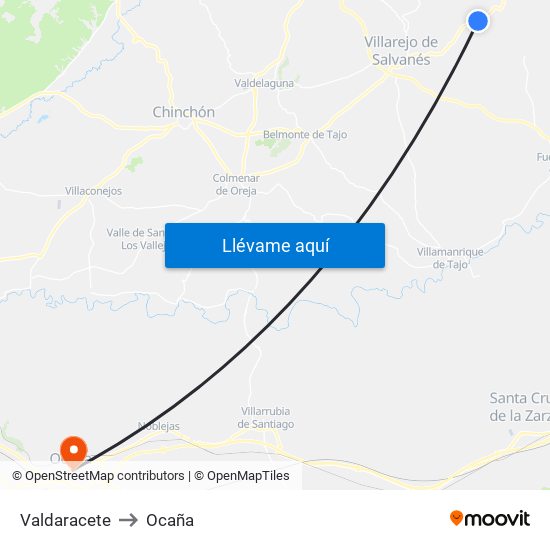 Valdaracete to Ocaña map