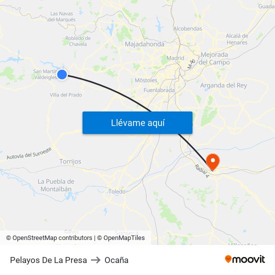 Pelayos De La Presa to Ocaña map