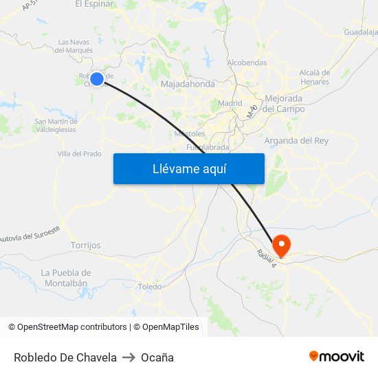Robledo De Chavela to Ocaña map