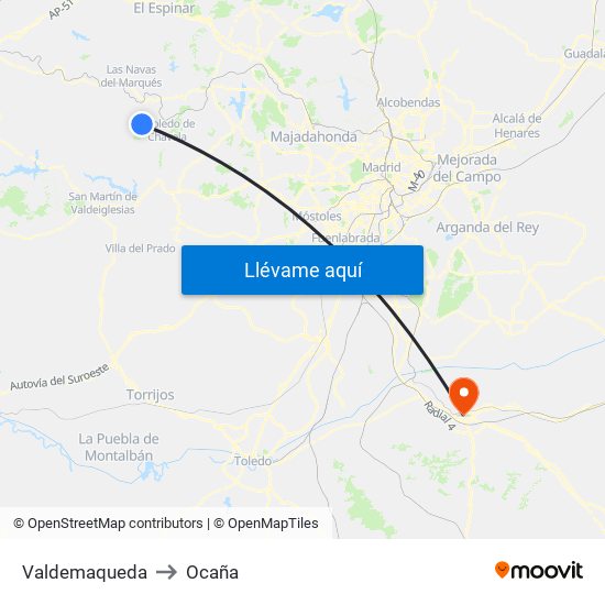 Valdemaqueda to Ocaña map