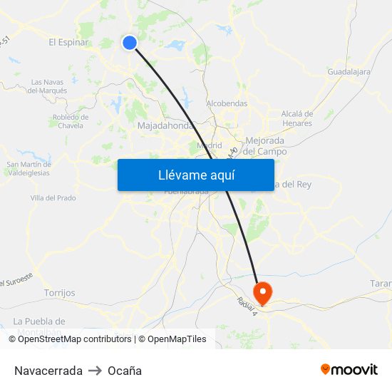 Navacerrada to Ocaña map