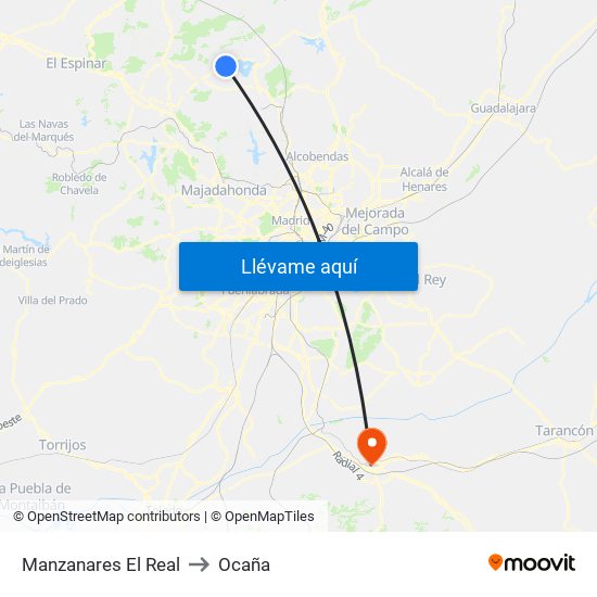 Manzanares El Real to Ocaña map