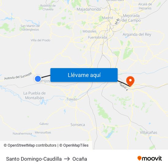 Santo Domingo-Caudilla to Ocaña map