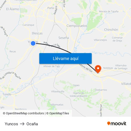 Yuncos to Ocaña map