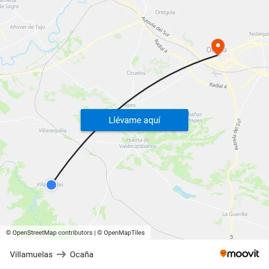 Villamuelas to Ocaña map