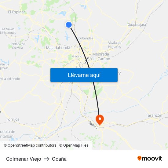 Colmenar Viejo to Ocaña map