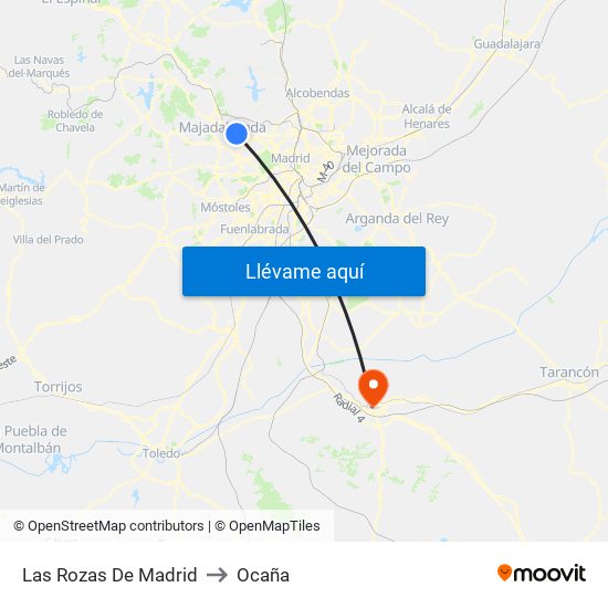 Las Rozas De Madrid to Ocaña map