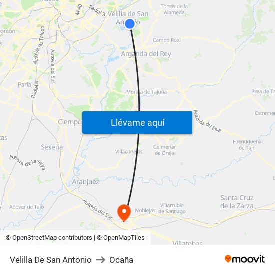 Velilla De San Antonio to Ocaña map