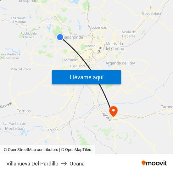 Villanueva Del Pardillo to Ocaña map